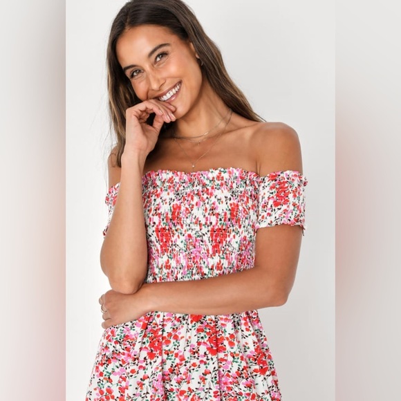 View from the Meadow Cream Floral Print Off-the-Shoulder Dress XS - Picture 2 of 4